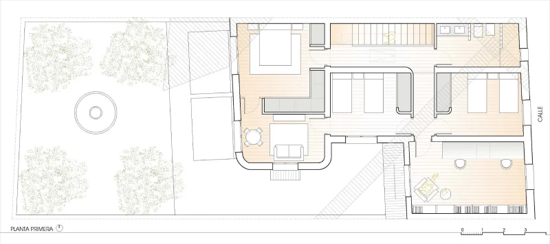 Bioconstrucción en Benimànet plano primera planta Plano en dos dimensiones de la planta primera de una bioconstrucción en Benimànet diseñada por Conesa Franch Arquitectos