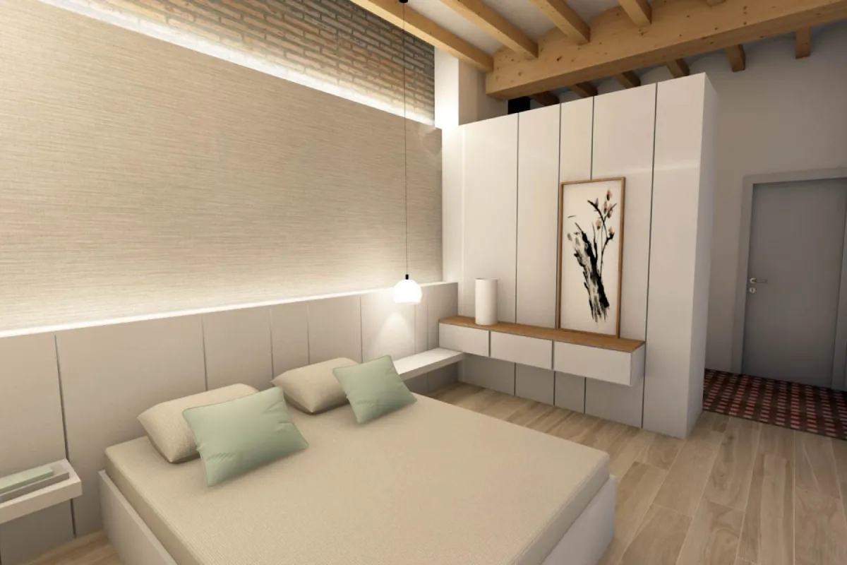 Dormitorio principal con muebles blancos Dormitorio diáfano con muebles blancos en casa de pueblo La Silla