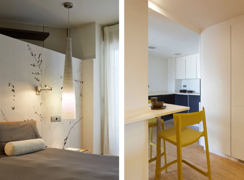 Composición de dos imágenes que muestran el interior de dos casas diseñadas por Conesa Franch Arquitectos en Valencia